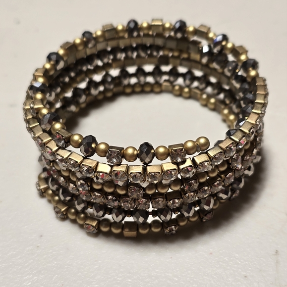 Gold Tone Beaded with Bling Coil Bracelet - Picture 1 of 3